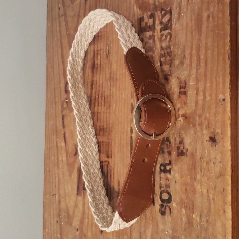 Vintage Macrame and Leather Belt, approx. 25-26.5 inch waist